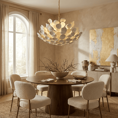 Coconut Disc Chandelier - Eco-Friendly Design with Adjustable Height
