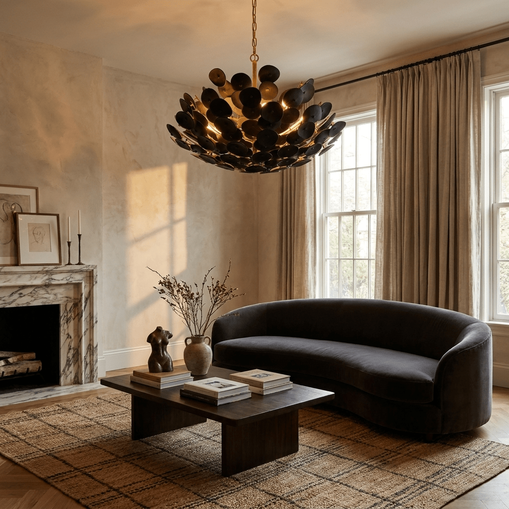 Coconut Disc Chandelier - Eco-Friendly Design with Adjustable Height