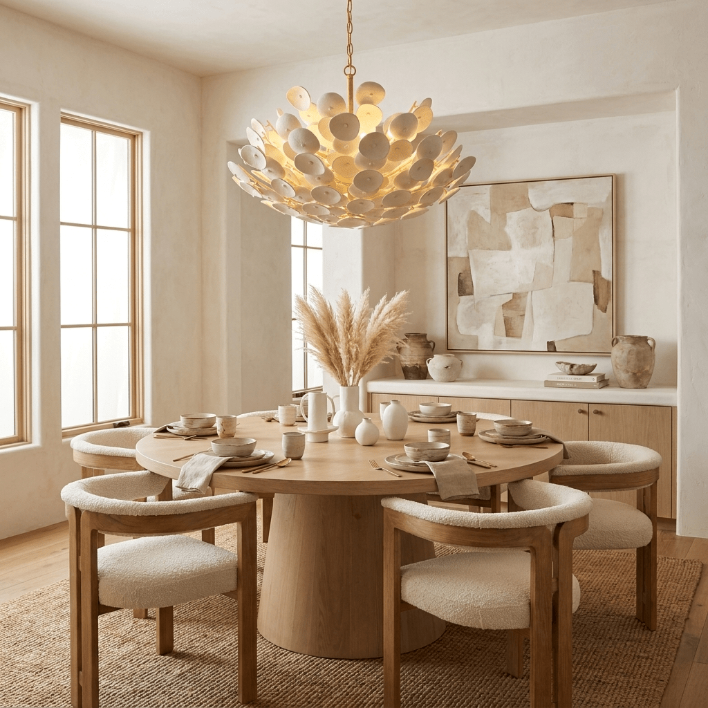 Coconut Disc Chandelier - Eco-Friendly Design with Adjustable Height