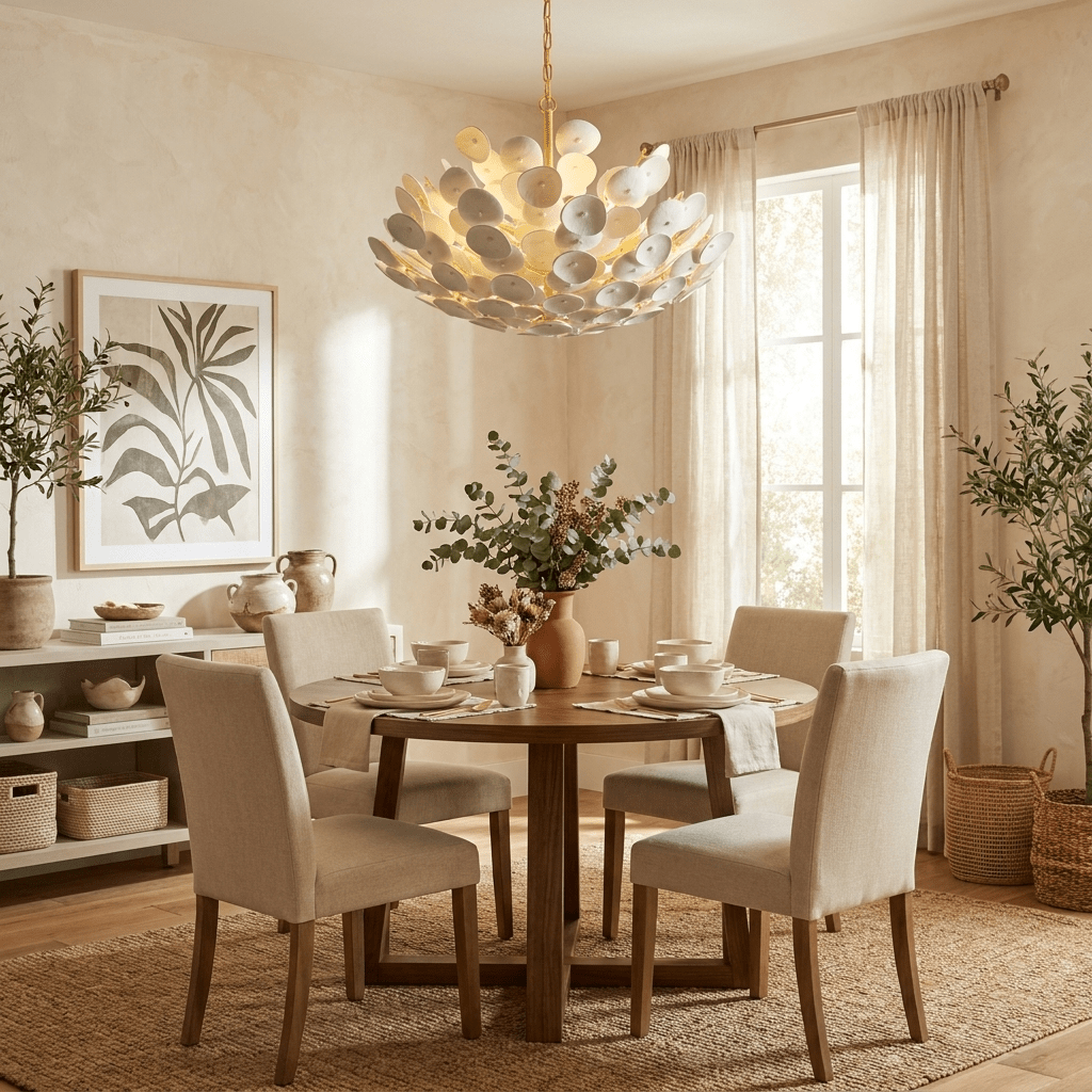 Coconut Disc Chandelier - Eco-Friendly Design with Adjustable Height