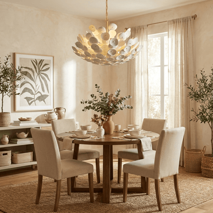 Coconut Disc Chandelier - Eco-Friendly Design with Adjustable Height