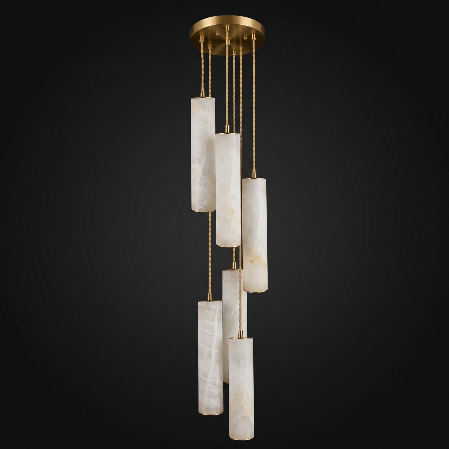 Elegant Column Alabaster Staircase Chandelier with Adjustable Height &