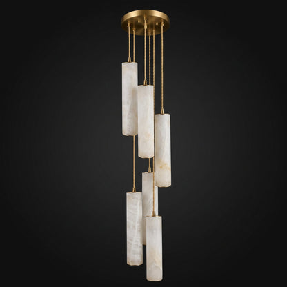 Elegant Column Alabaster Staircase Chandelier with Adjustable Height &