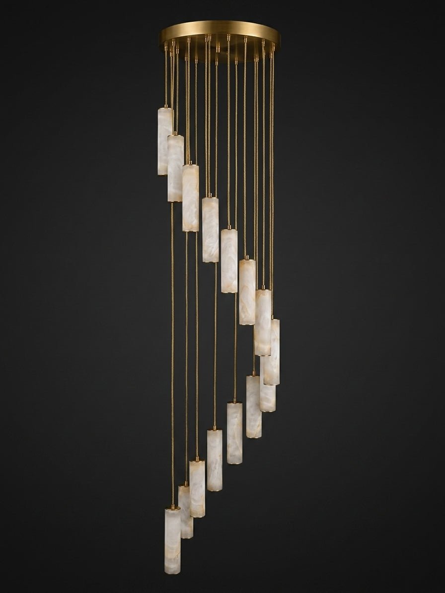 Elegant Column Alabaster Staircase Chandelier with Adjustable Height &