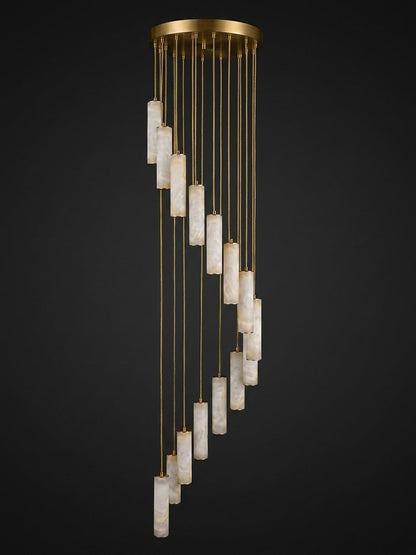 Elegant Column Alabaster Staircase Chandelier with Adjustable Height &