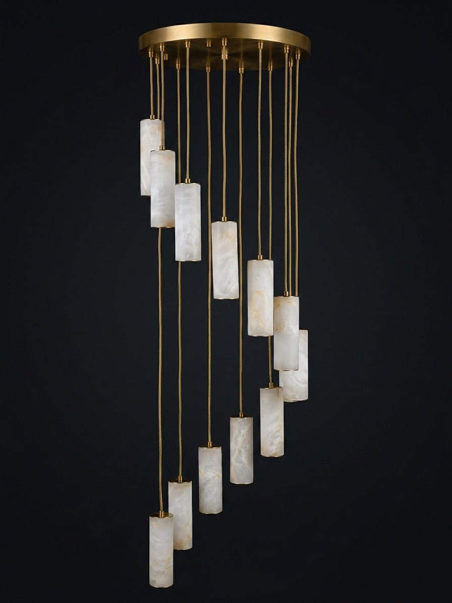 Elegant Column Alabaster Staircase Chandelier with Adjustable Height &