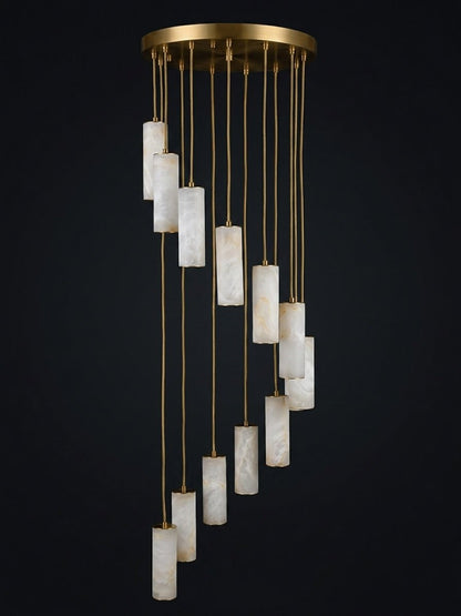 Elegant Column Alabaster Staircase Chandelier with Adjustable Height &
