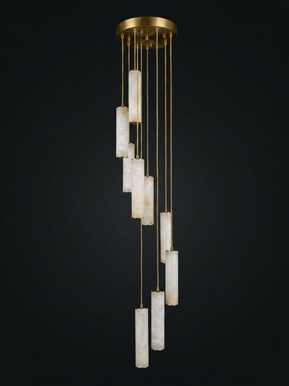 Elegant Column Alabaster Staircase Chandelier with Adjustable Height &