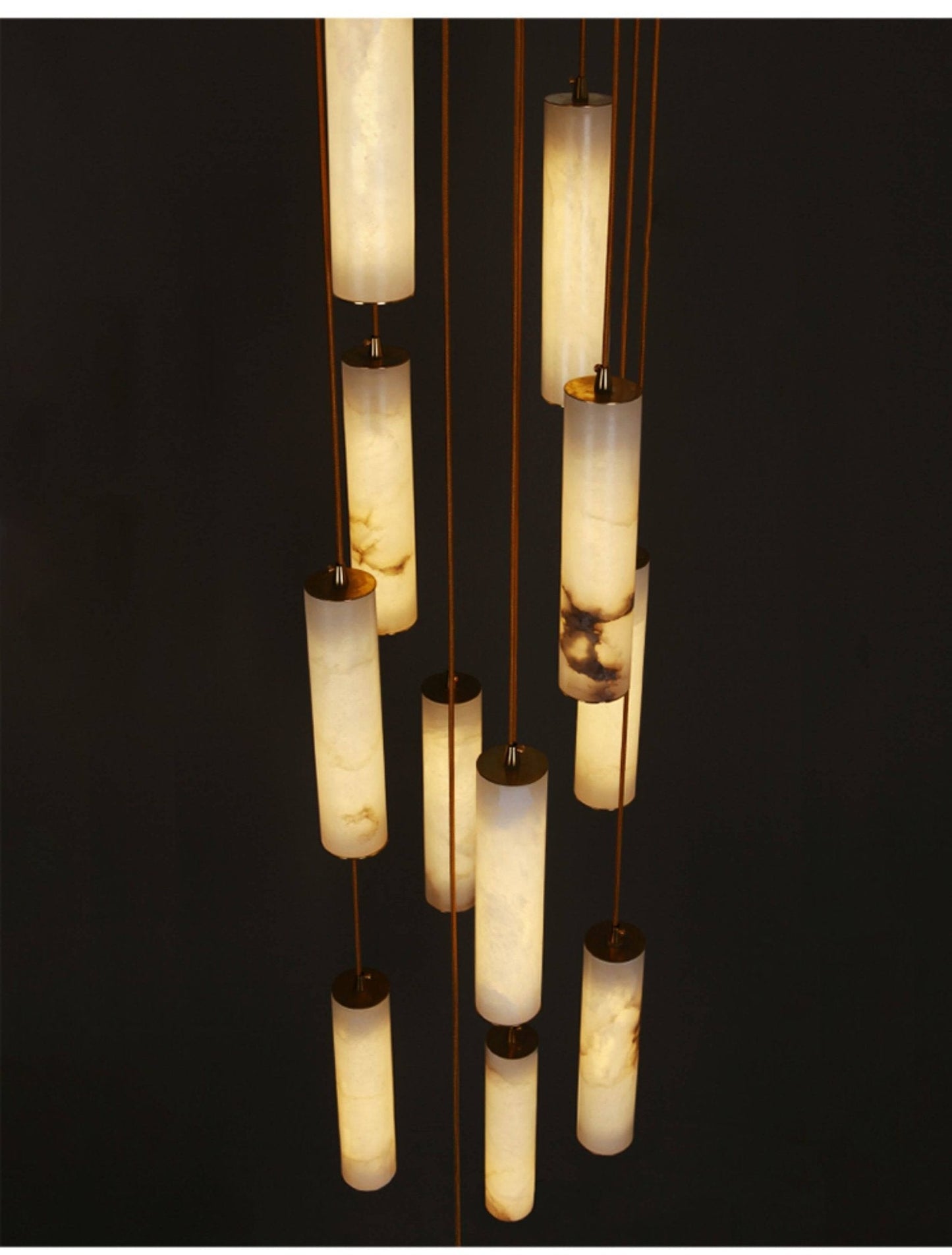 Elegant Column Alabaster Staircase Chandelier with Adjustable Height &