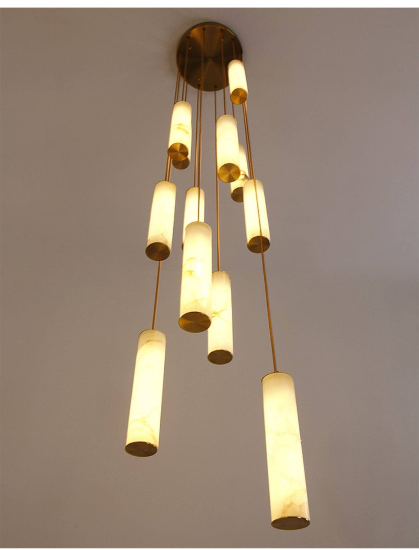 Elegant Column Alabaster Staircase Chandelier with Adjustable Height &