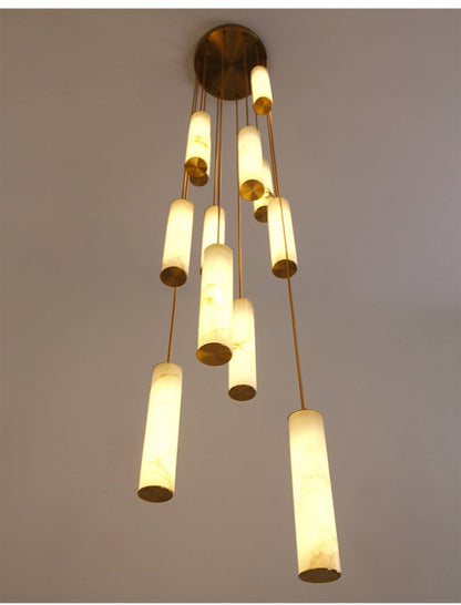 Elegant Column Alabaster Staircase Chandelier with Adjustable Height &