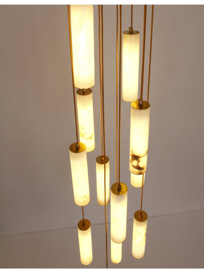 Elegant Column Alabaster Staircase Chandelier with Adjustable Height &