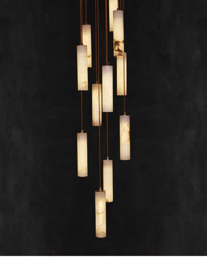 Elegant Column Alabaster Staircase Chandelier with Adjustable Height &