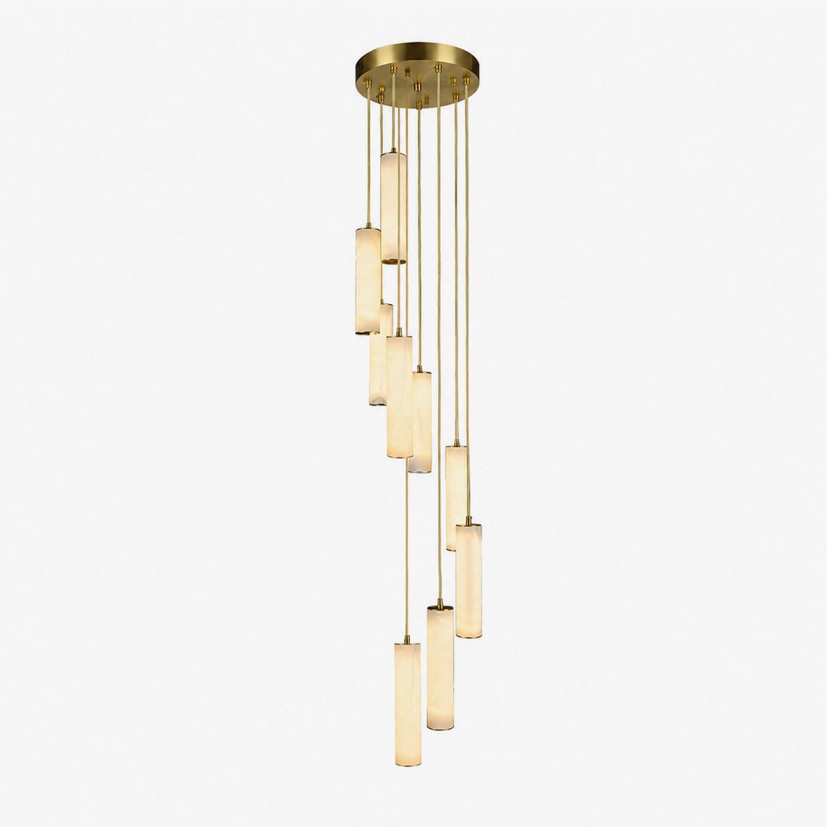 Elegant Column Alabaster Staircase Chandelier with Adjustable Height &