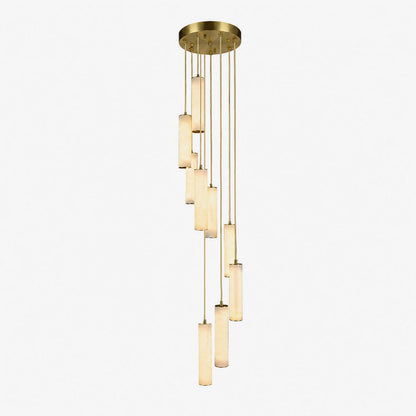 Elegant Column Alabaster Staircase Chandelier with Adjustable Height &
