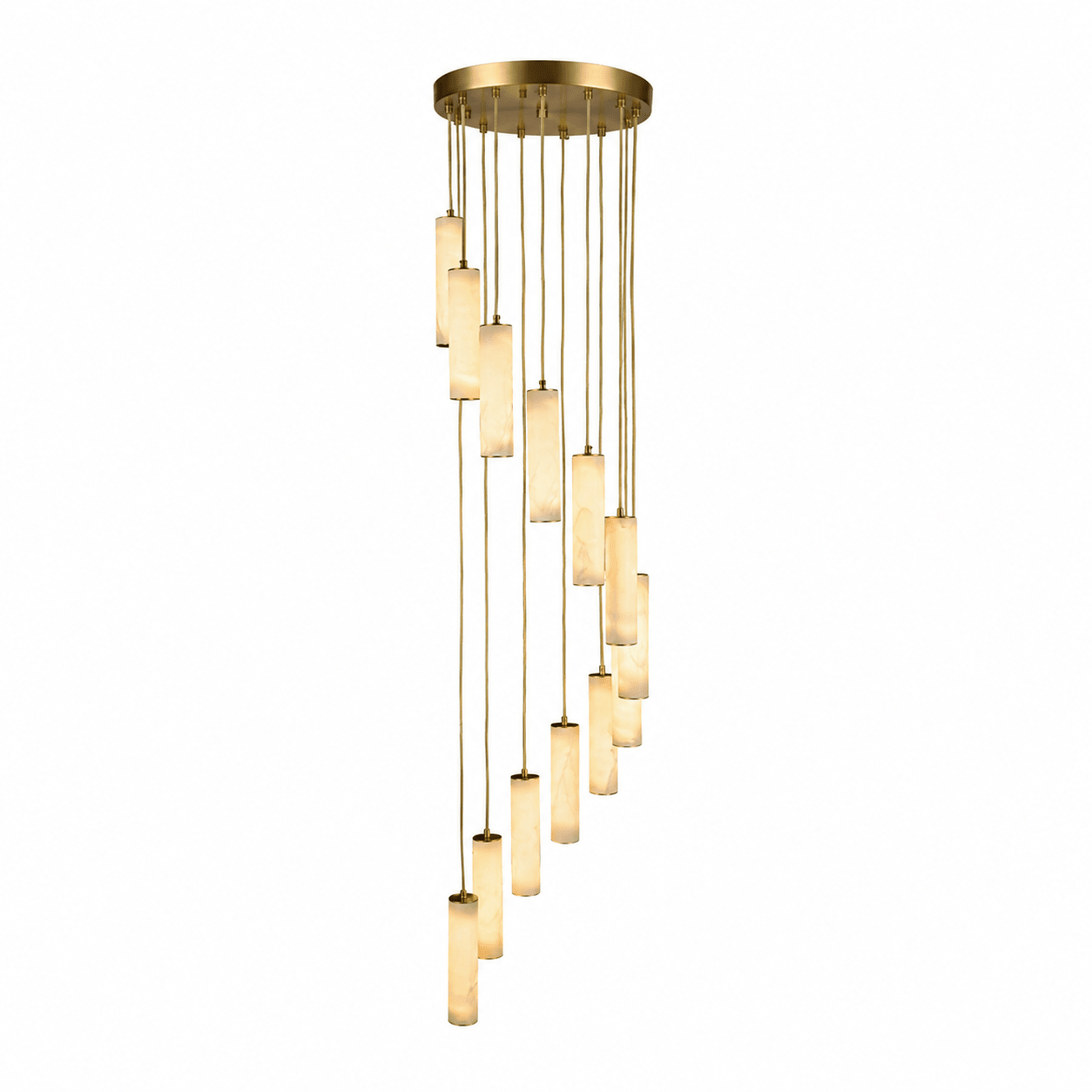 Elegant Column Alabaster Staircase Chandelier with Adjustable Height &