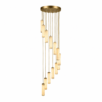 Elegant Column Alabaster Staircase Chandelier with Adjustable Height &