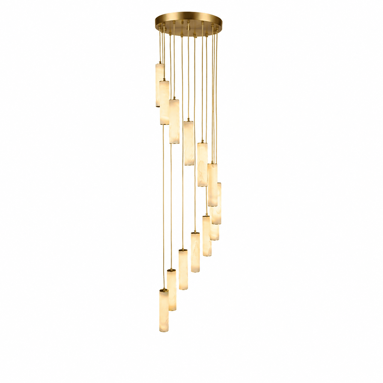 Elegant Column Alabaster Staircase Chandelier with Adjustable Height &