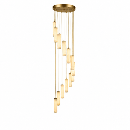 Elegant Column Alabaster Staircase Chandelier with Adjustable Height &