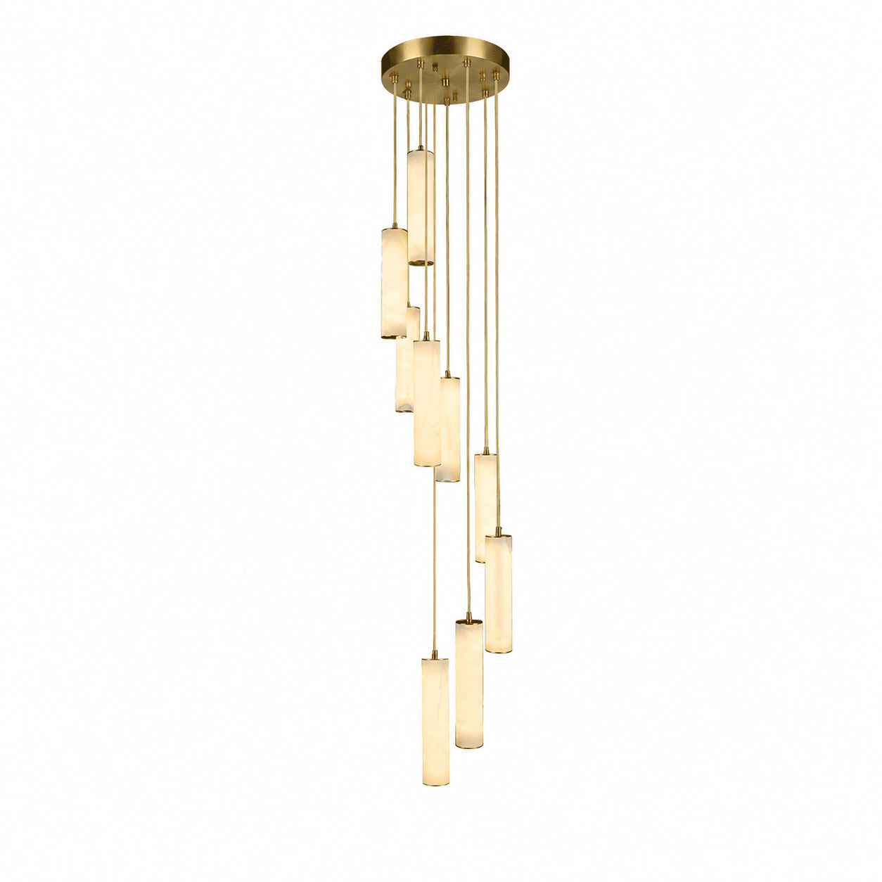 Elegant Column Alabaster Staircase Chandelier with Adjustable Height &
