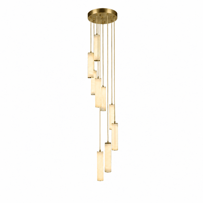 Elegant Column Alabaster Staircase Chandelier with Adjustable Height &