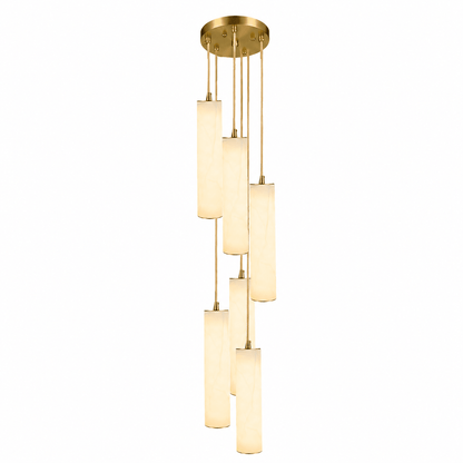 Elegant Column Alabaster Staircase Chandelier with Adjustable Height &