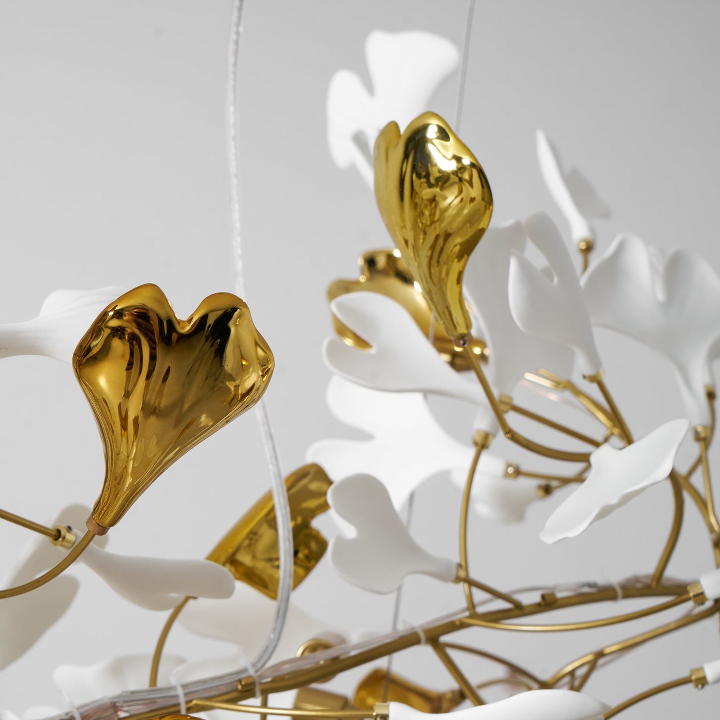 Elegant Gold & White Gingko Leaf Chandelier - Adjustable Height, LED C