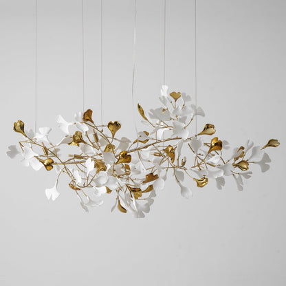 Elegant Gold & White Gingko Leaf Chandelier - Adjustable Height, LED C