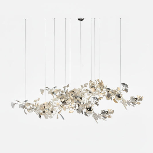 Elegant Gold & White Gingko Leaf Chandelier - Adjustable Height, LED C