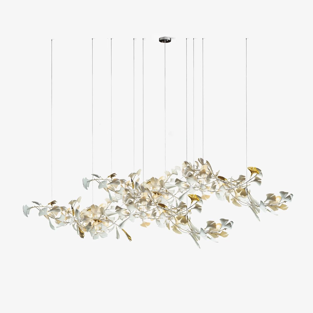 Elegant Gold & White Gingko Leaf Chandelier - Adjustable Height, LED C
