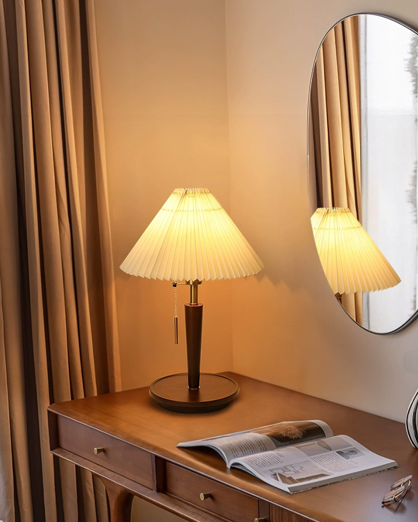 Cone Pleated Fabric Table Lamp - Soft Lighting & Adjustable Height