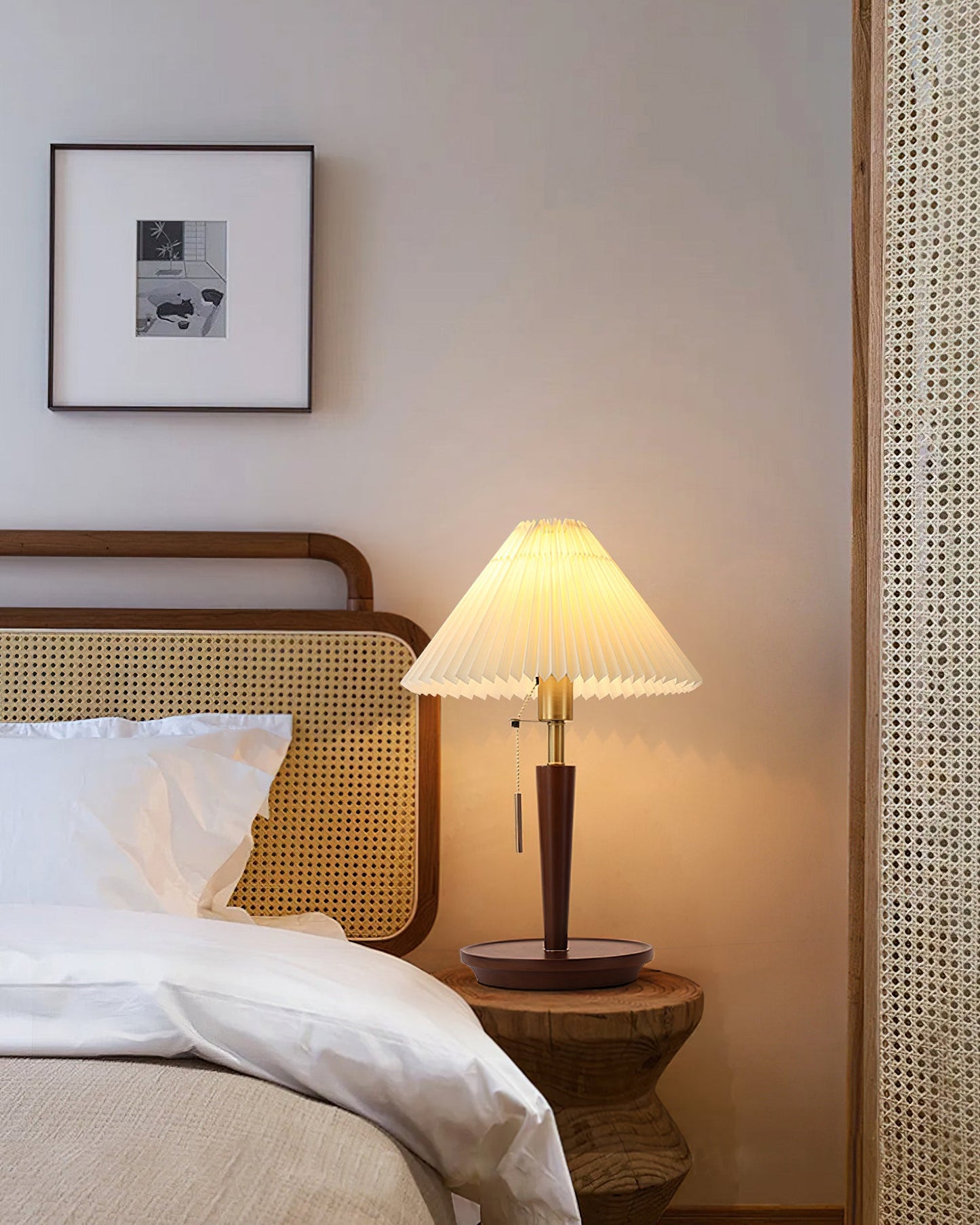 Cone Pleated Fabric Table Lamp - Soft Lighting & Adjustable Height