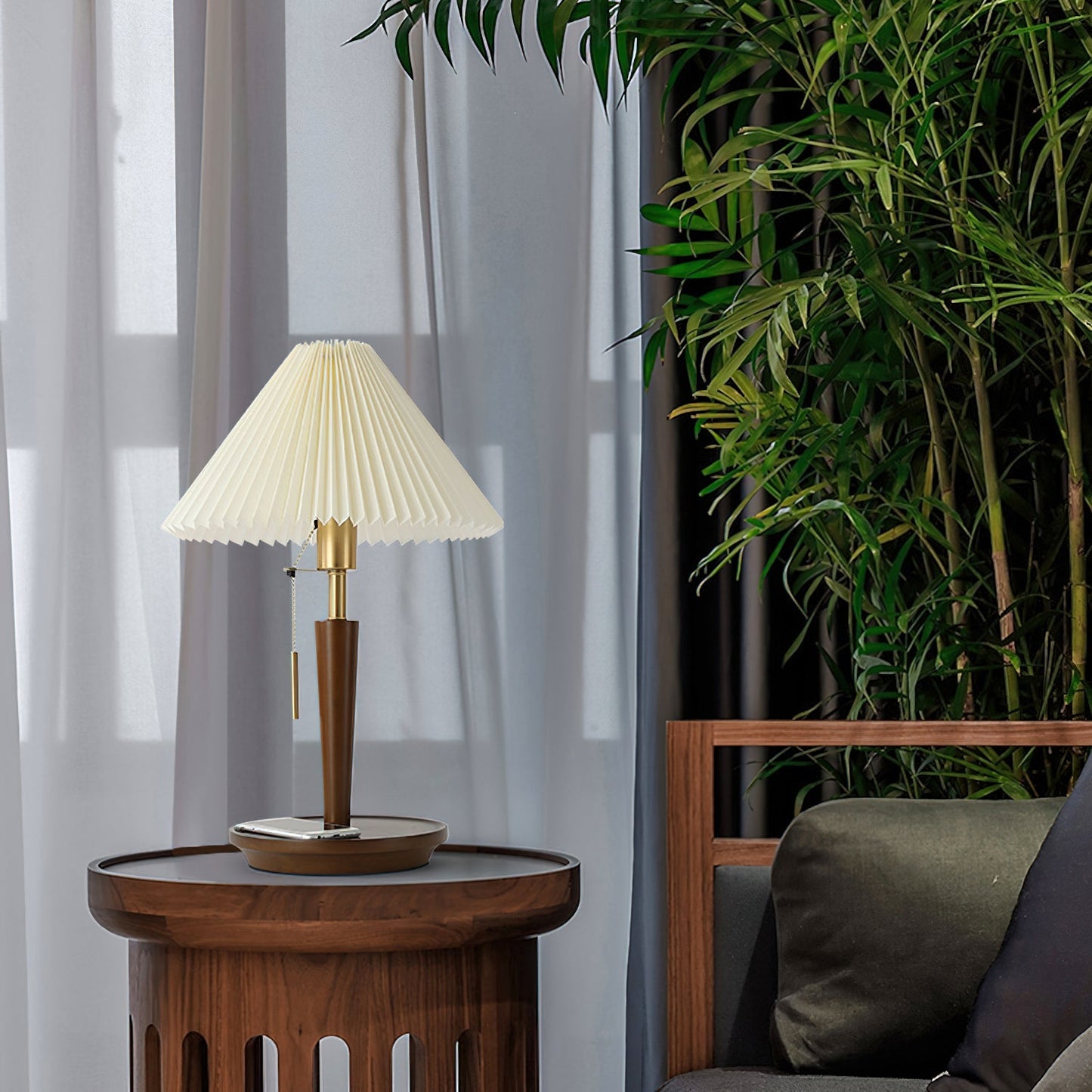 Cone Pleated Fabric Table Lamp - Soft Lighting & Adjustable Height