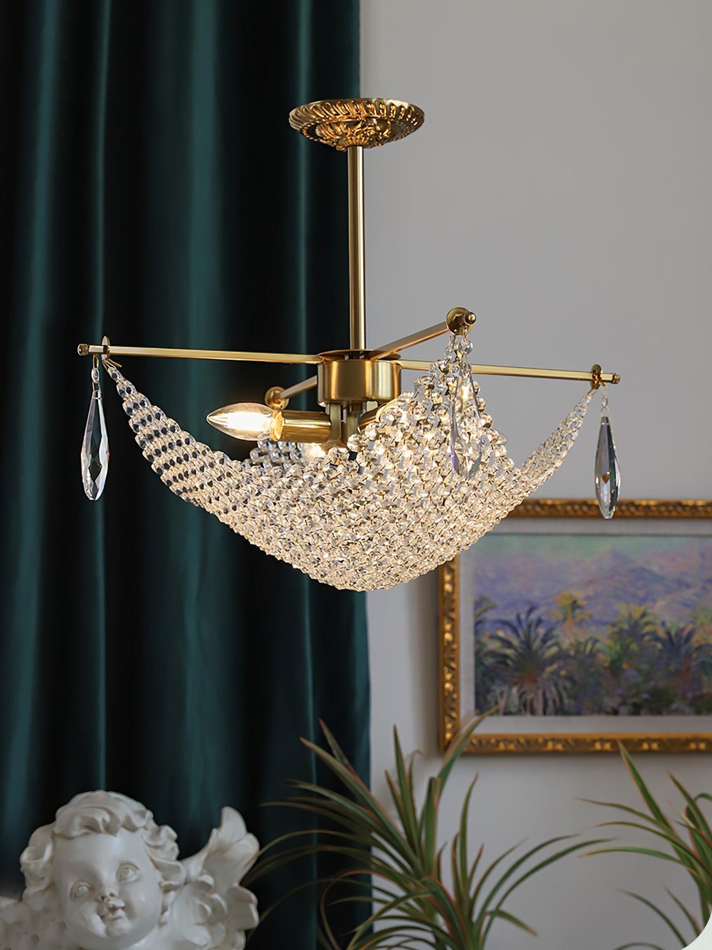 Elegant Corona Chandelier - Adjustable Brightness, Crystal Accents