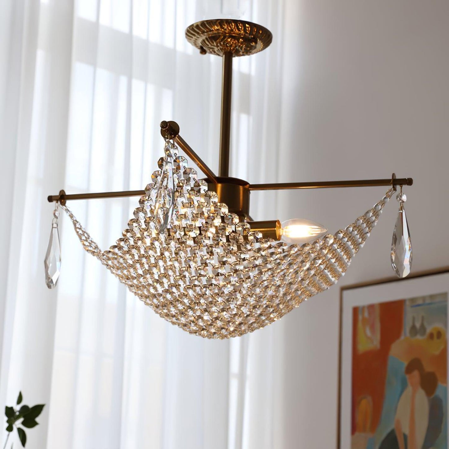 Elegant Corona Chandelier - Adjustable Brightness, Crystal Accents