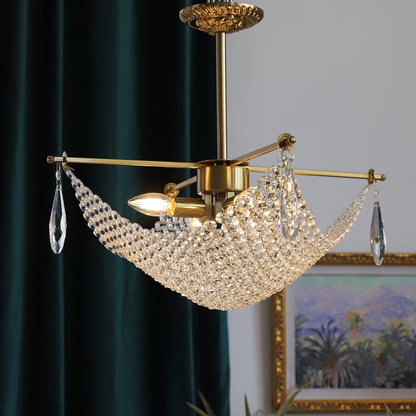 Elegant Corona Chandelier - Adjustable Brightness, Crystal Accents