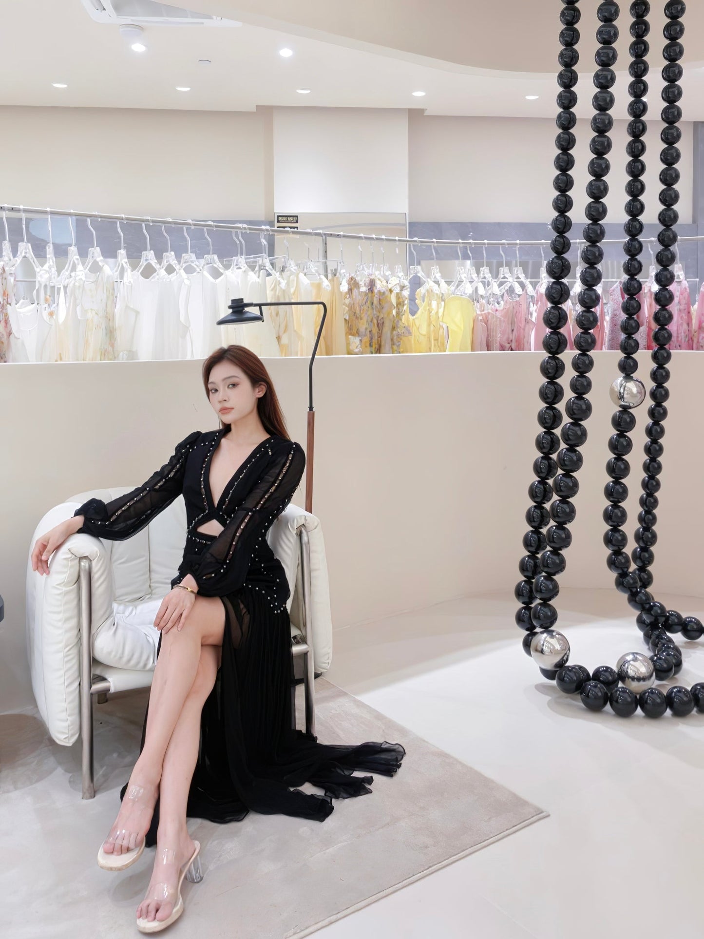 Cosmic Beads Chandelier - Elegant Design with Adjustable Height & LED