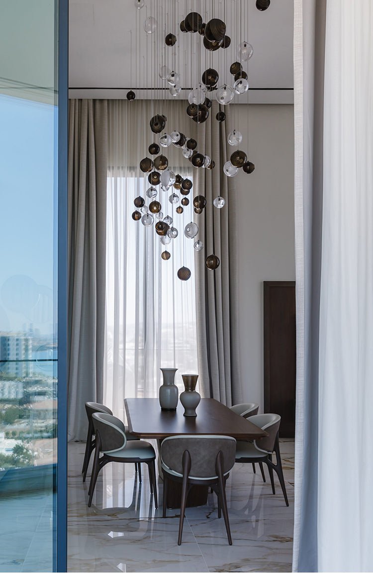 Cosmic Sphere Cascade Chandelier - Modern Design, Adjustable Height