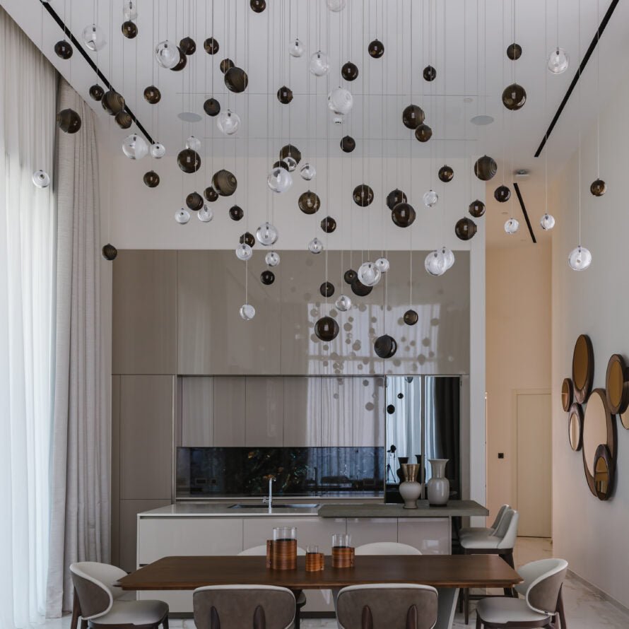 Cosmic Sphere Cascade Chandelier - Modern Design, Adjustable Height