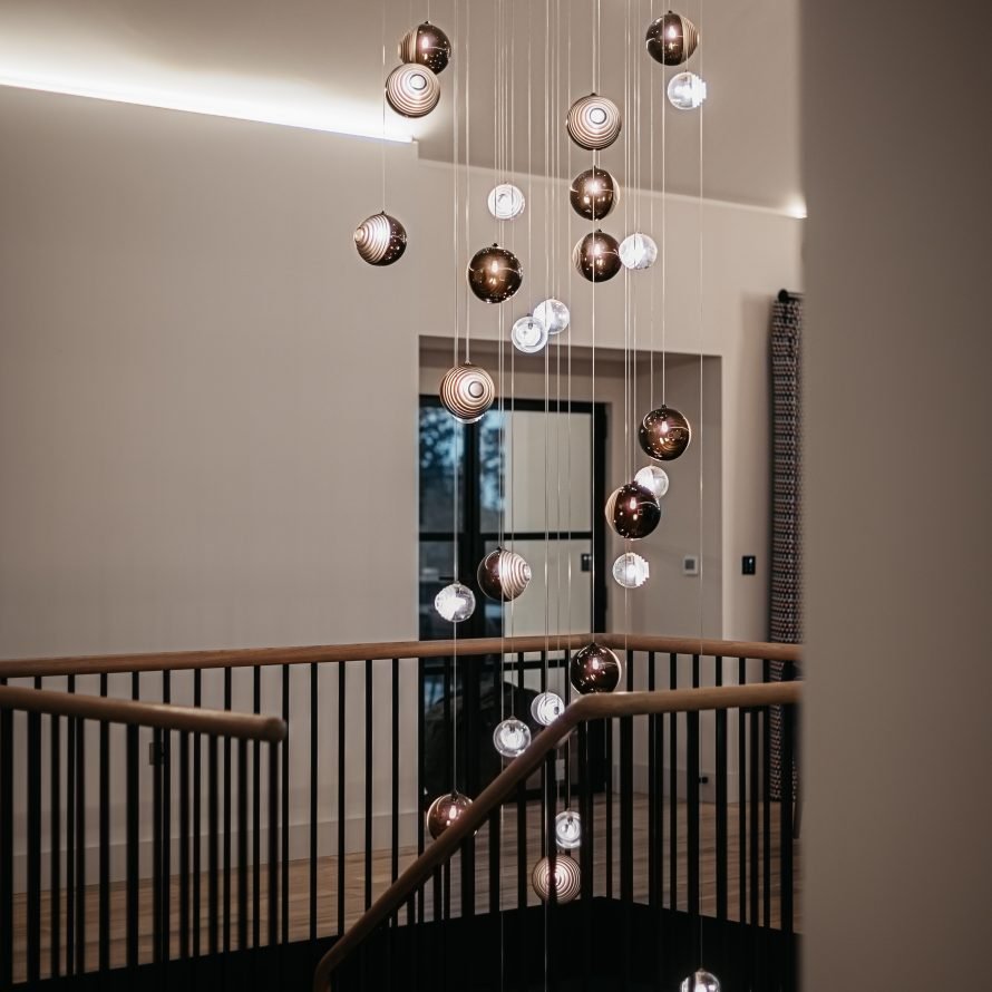 Cosmic Sphere Cascade Chandelier - Modern Design, Adjustable Height