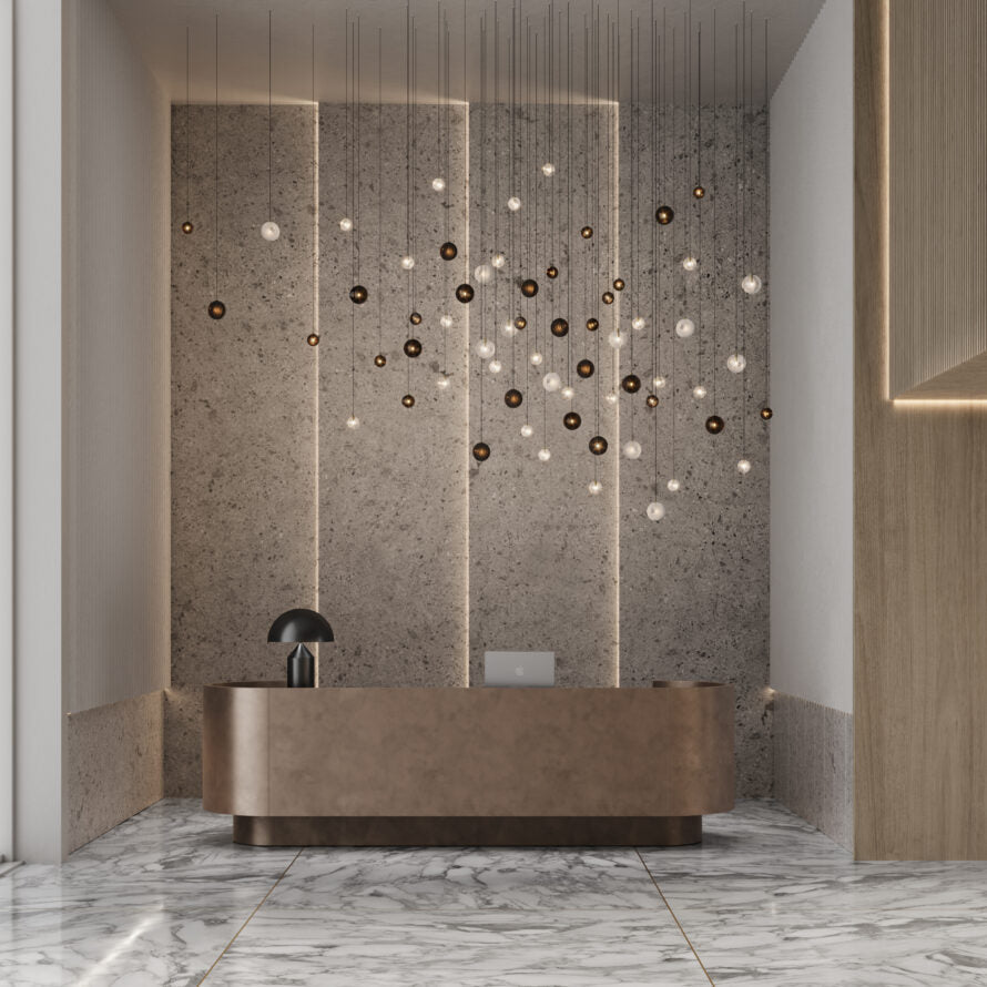Cosmic Sphere Cascade Chandelier - Modern Design, Adjustable Height
