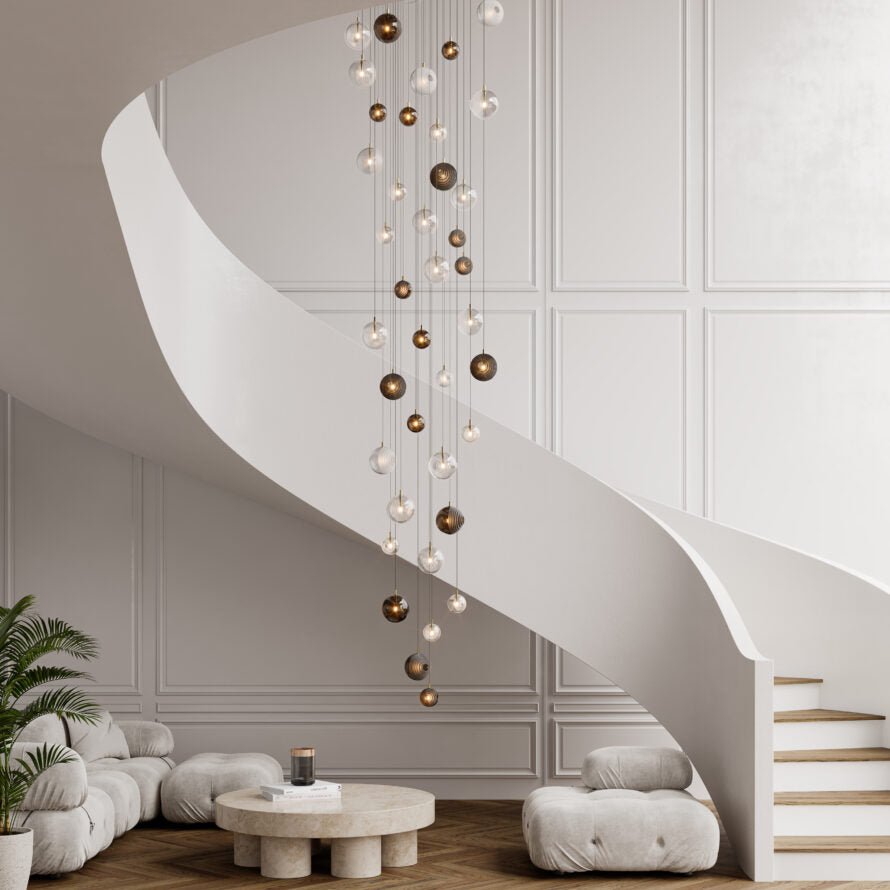 Cosmic Sphere Cascade Chandelier - Modern Design, Adjustable Height