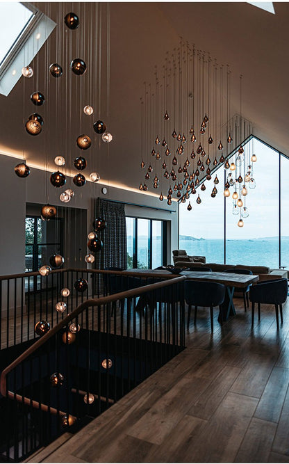 Cosmic Sphere Cascade Chandelier - Modern Design, Adjustable Height