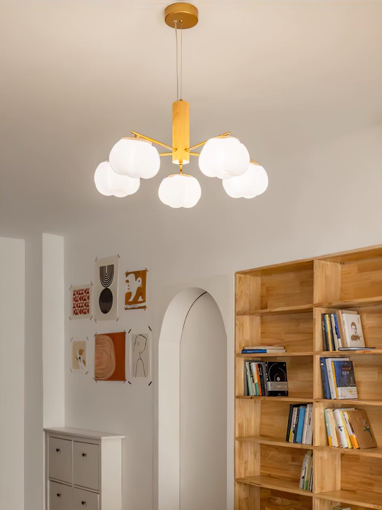 Elegant Cotton Balls Chandelier - Soft Glow & Adjustable Height