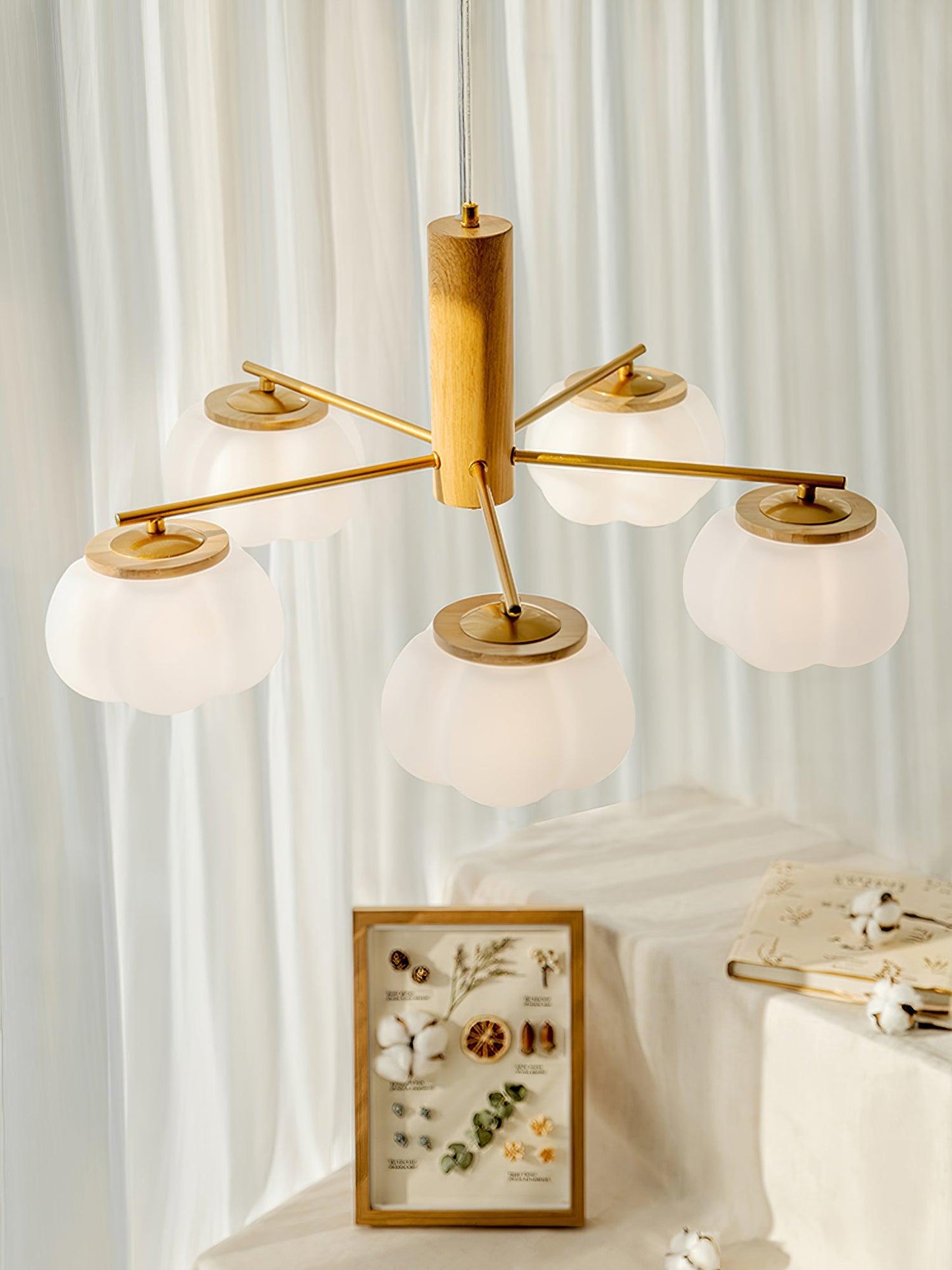Elegant Cotton Balls Chandelier - Soft Glow & Adjustable Height