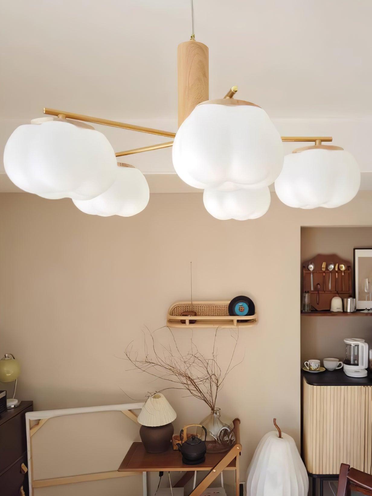 Elegant Cotton Balls Chandelier - Soft Glow & Adjustable Height