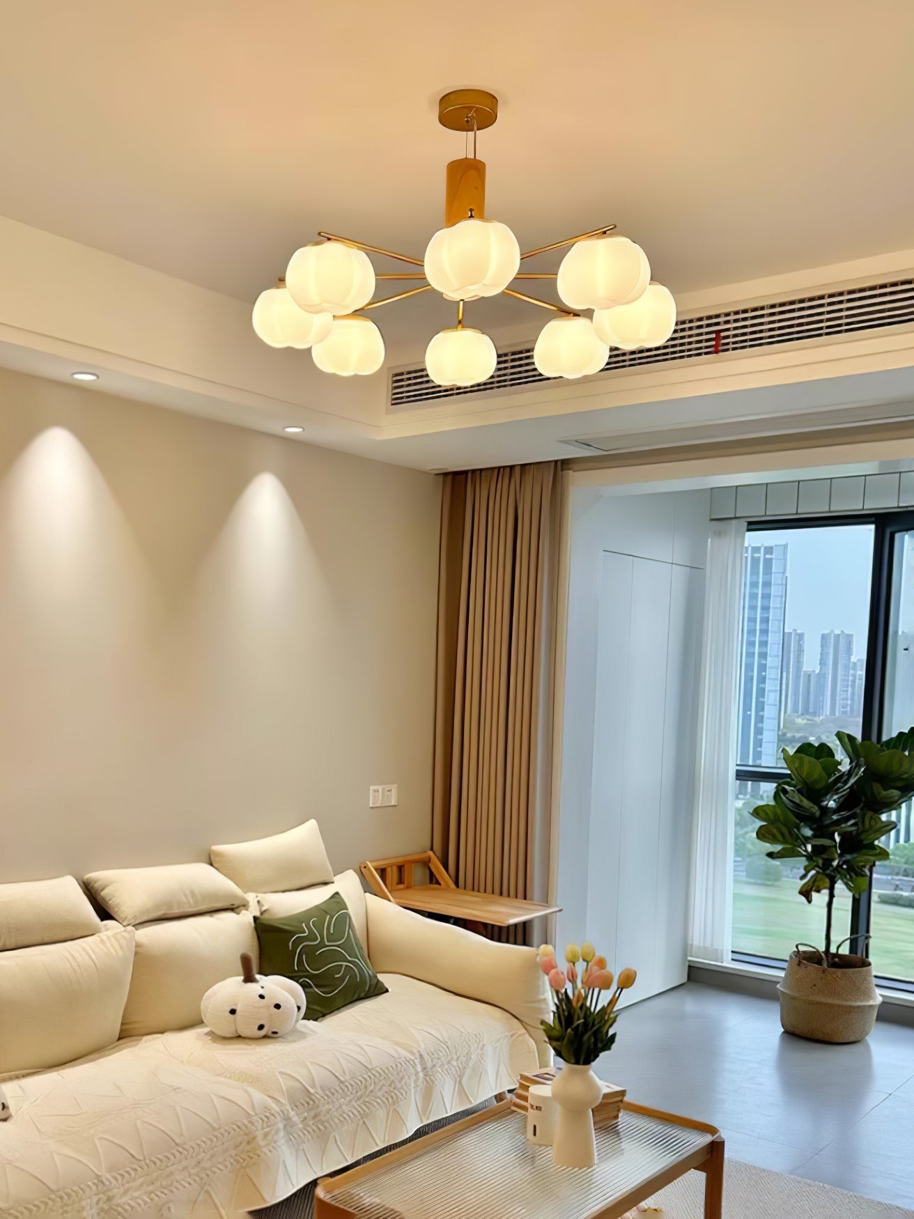 Elegant Cotton Balls Chandelier - Soft Glow & Adjustable Height