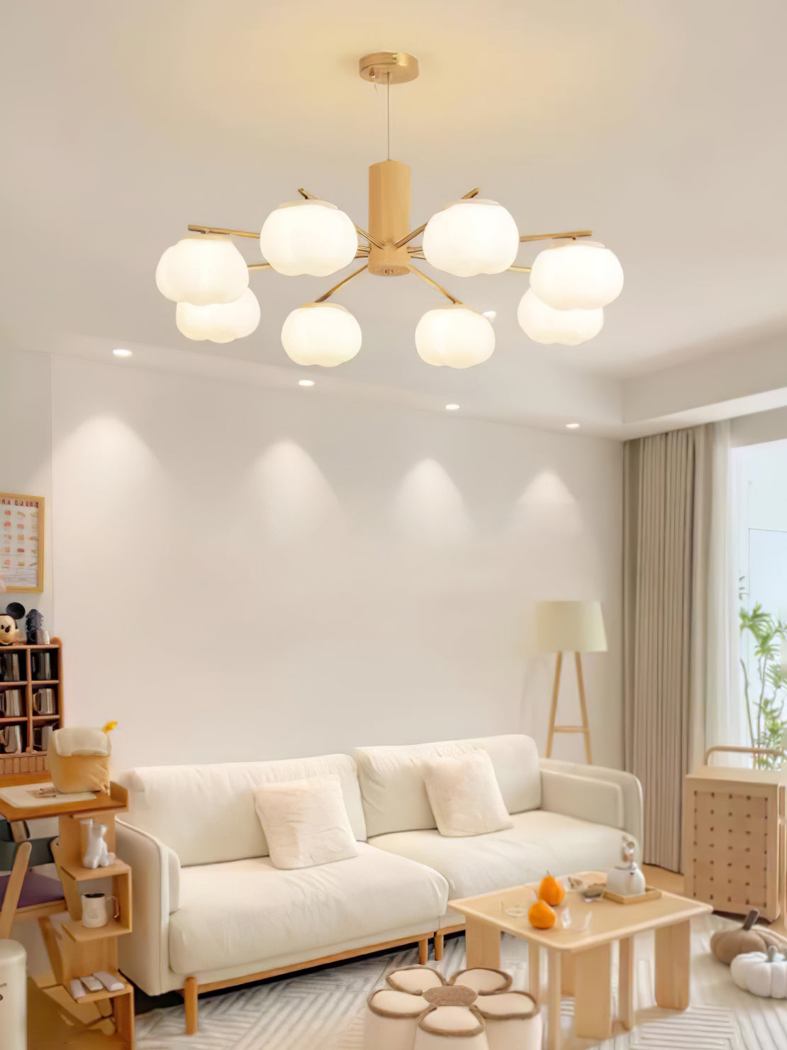 Elegant Cotton Balls Chandelier - Soft Glow & Adjustable Height