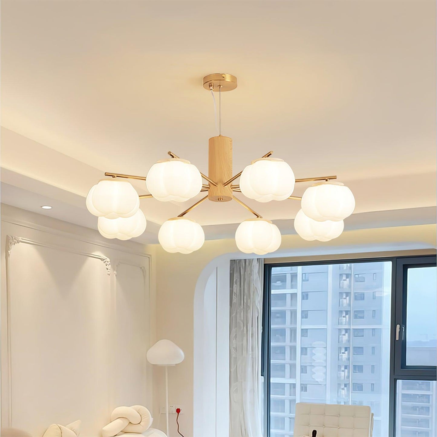 Elegant Cotton Balls Chandelier - Soft Glow & Adjustable Height