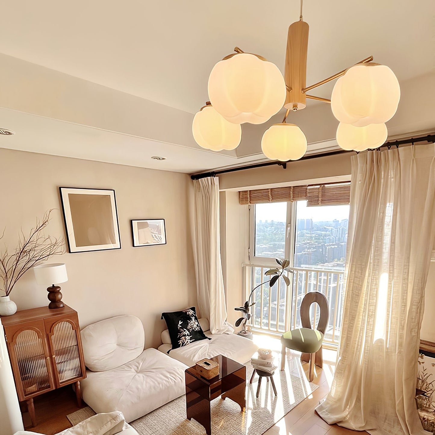 Elegant Cotton Balls Chandelier - Soft Glow & Adjustable Height